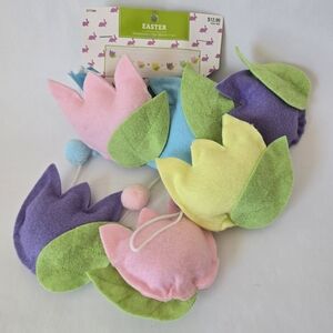 6ft Pastel Felt Tulip Flowers & Pom Poms Garland Easter / Spring Decor